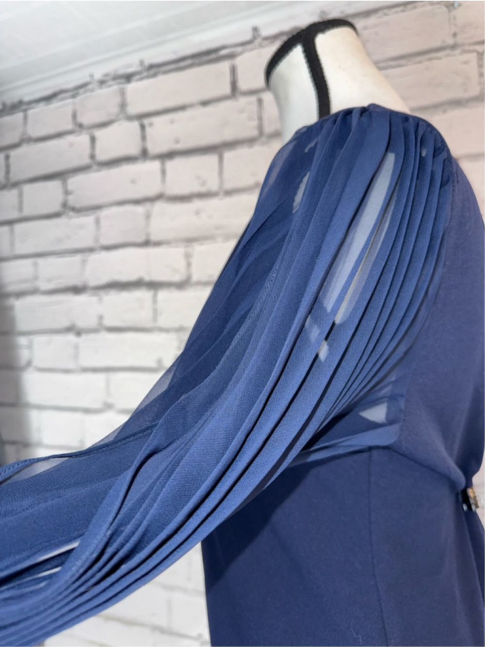 Women's Trina Turk Navy Celestina Mini Dress w/ Pleated Cape Sleeves Size 8 NEW - Picture 7 of 14
